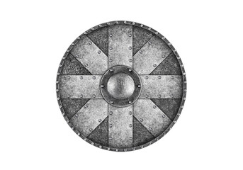 Old metal round shield isolated on white background