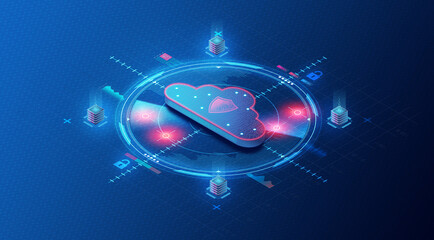Cloud Computing Security - Vulnerability and Threat Management Solutions - 3D Illustration - obrazy, fototapety, plakaty