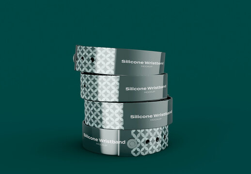 Four Silicone Wristbands Mockup