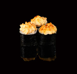 rolls on a black background with reflection