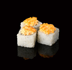 rolls on a black background with reflection