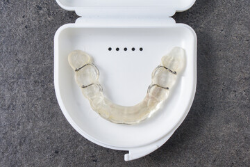 Dental splint, a device made for occlusion problems, bruxism or as retainer after braces.