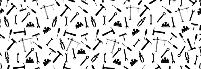 Scattered construction tools, seamless pattern for Labor Day.