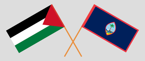 Crossed flags of Palestine and Guam. Official colors. Correct proportion