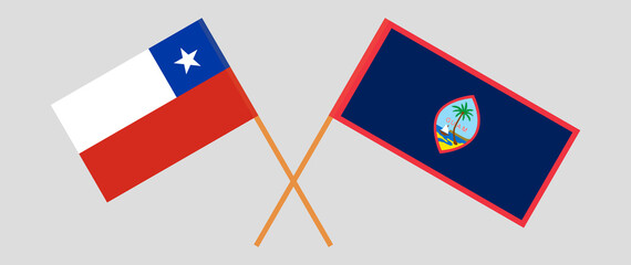 Crossed flags of Chile and Guam. Official colors. Correct proportion