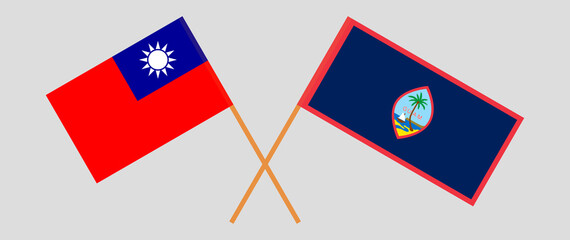 Crossed flags of Taiwan and Guam. Official colors. Correct proportion
