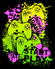 llustration print for t-shirt with game joystick. Vector illustration © artlavi_design