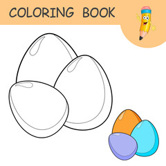 Fototapeta premium Easter Eggs. Coloring book with silhouette easter Eggs. Template of colorless and color samples animal Eggs. Practice worksheet for kids. Happy Easter. Spring holiday. Design in cartoon style.