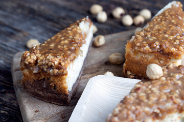 sweet and delicious cake with nuts and caramel