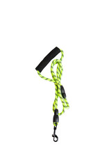 green dog leash with black inserts. long rope