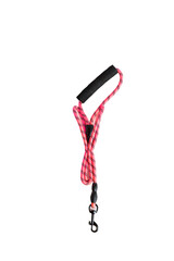 pink dog leash with black inserts. long rope