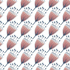 Watercolor decorative items for Easter. Hare, plant, egg - seamless pattern