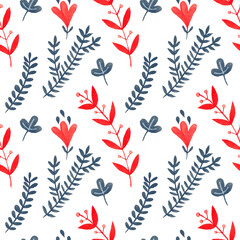 Watercolor decorative items for Easter. Hare, plant, egg - seamless pattern