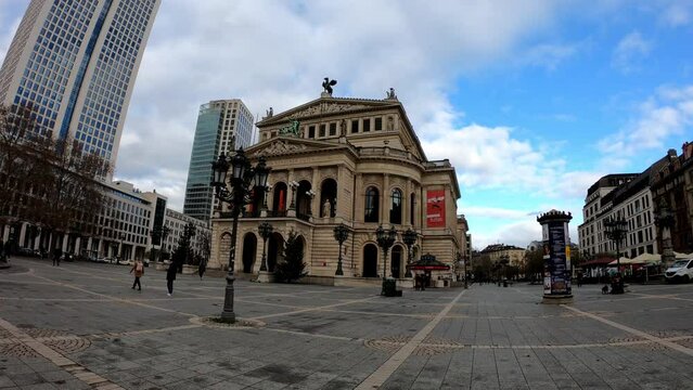 Frankfurt am Main, Germany, December 7, 2021: The original opera house in Frankfurt is now the Alte Oper (Old Opera), a concert hall, and former opera house in Frankfurt, Hesse. Alte Oper fa&ccedil;ade.