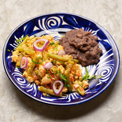 Scrambled eggs with green beans. Mexican food