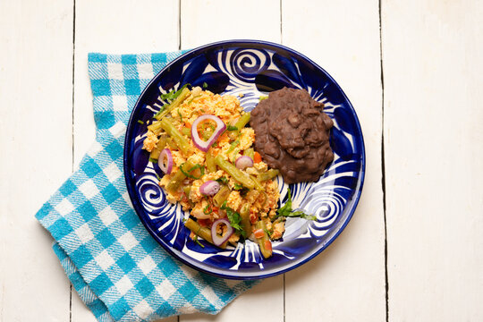 Scrambled eggs with green beans. Mexican food