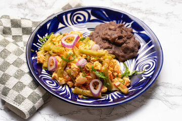 Scrambled eggs with green beans. Mexican food