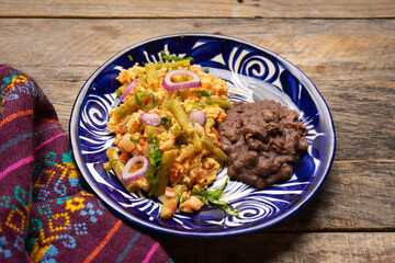 Scrambled eggs with green beans. Mexican food