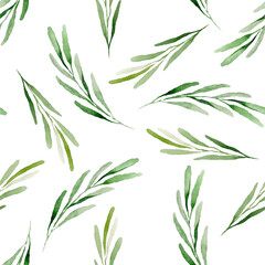 Watercolour green floral seamless pattern with  olive leaves