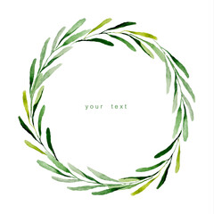 Watercolour green floral wreath with olive leaves