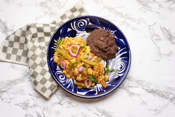 Scrambled eggs with green beans. Mexican food