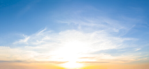 dramatic sunset on blue cloudy sky, natural evening sky background