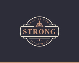 Vintage Retro Badge Fitness Center and Sport Gym Logos typographic with Sport Equipment Signs and Silhouettes
