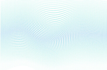 Abstract halftone background with a wavy surface of light blue dots on white Design