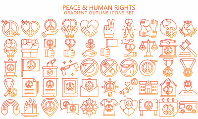 Peace and human rights icon set. Included the icons as peace, activism, pacifism, freedom, hand shake, global and more.  Used for web, UI, UX kit and applications, vector EPS 10 ready convert to SVG
