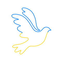 Vector illustration of Blue and Yellow flying bird dove as a symbol of peace in Ukraine isolated on white background. Stop War concept.