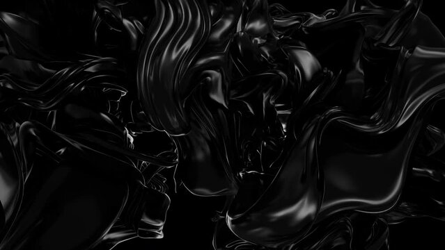 Abstract black flying magic cloth. Dark mystery animation background