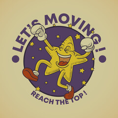 Retro emblem of cartoon happy star