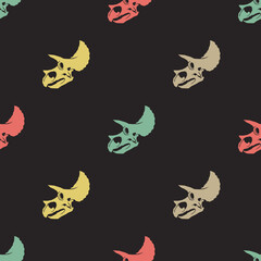 seamless pattern of triceratops skull head with retro style