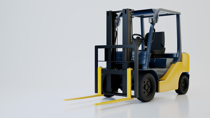 Forklift on white background with empty space, 3d illustration