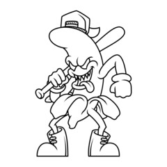 coloring illustration of cartoon bad banana fruit