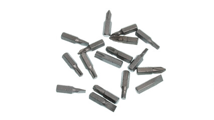 screwdriver set. a lot of screwdriver bits on a white background