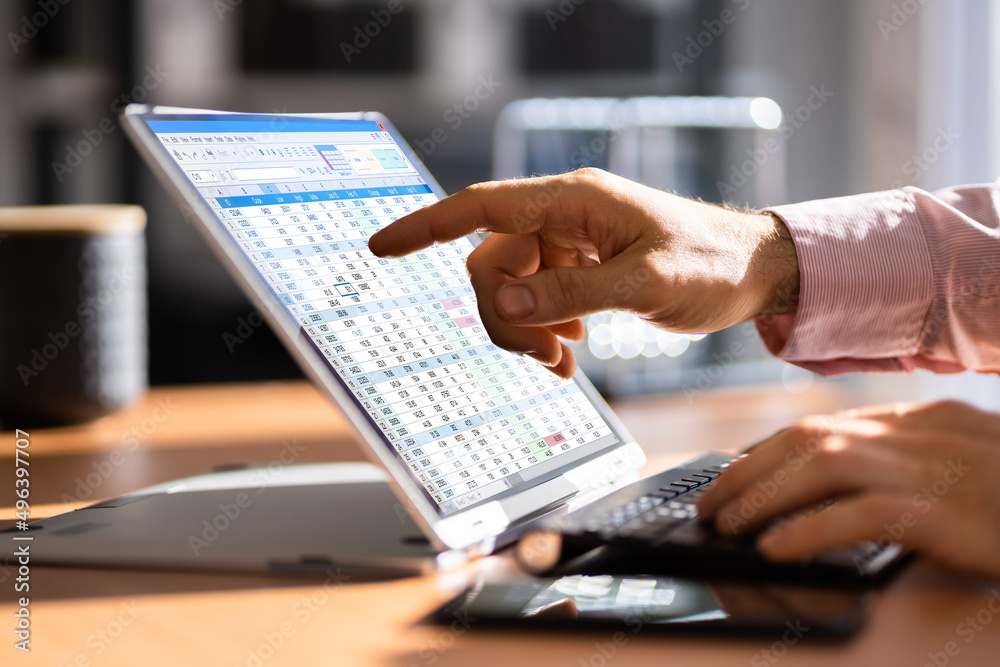 Aufkleber electronic spreadsheet analyst or auditor using software