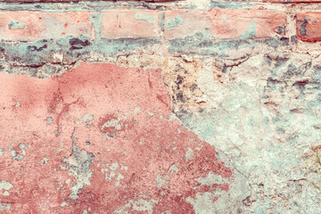 Rough texture of an old brick wall in 80-90s style. Bright brickwork in street style. Red and white brickwork.