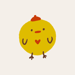 Cute Easter friendly baby chicken bird spring illustration in kawaii style