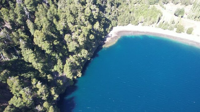 Flying over Nahuel Huapi National Park near Villa la Angostura (Spanish for Town of the Narrowing), Neuquen Province, Argentina, South America. 4K Resolution.
