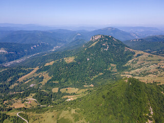 Naklejka premium Aerial view of Balkan Mountain near town of Teteven, Bulgaria