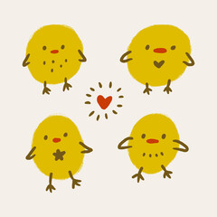 Cute Easter friendly baby chicken bird spring illustration in kawaii style