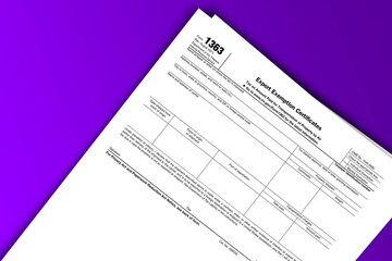 Form 1363 documentation published IRS USA 44418. American tax document on colored - obrazy, fototapety, plakaty