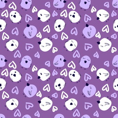 Delicate romantic seamless pattern with chickens and hearts. Perfect for textile, postcard and print. Hand drawn illustration for decor and design.