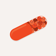 Concept Of Anger Disorders Medication. Group Of Angry Emoticons Inside Of A Red Capsule Pill.