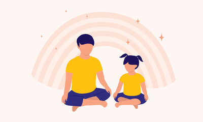 Two Children Sitting Cross-Legged Doing Meditation Together.
