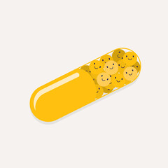 Concept Of Antidepressant Medication. Group Of Angry Emoticons Inside Of A Yellow Capsule Pill.