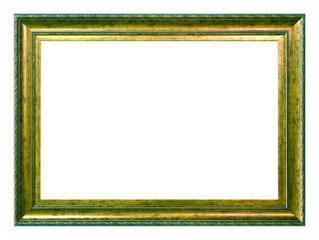 Antique green gold frame isolated on the white background