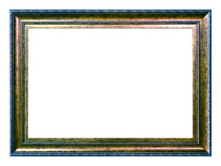 Antique blue gold frame isolated on the white background
