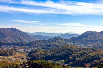청주 상당산성에서 본 농촌 풍경-Rural landscape viewed from Sangdangsanseong Fortress in Cheongju, Chungcheongbuk-do, South Korea